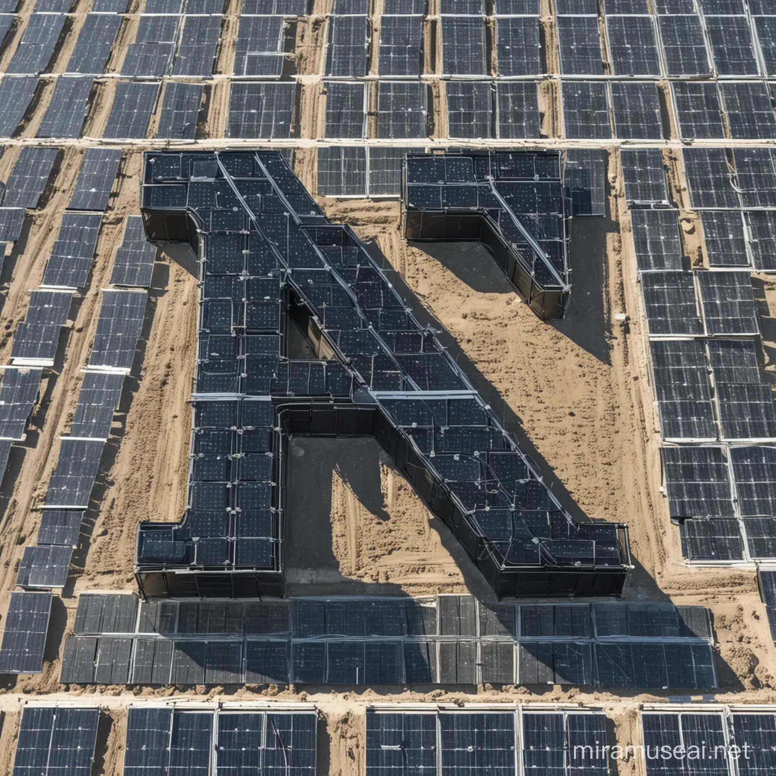 Big Letter N, front view, made of solar panels.