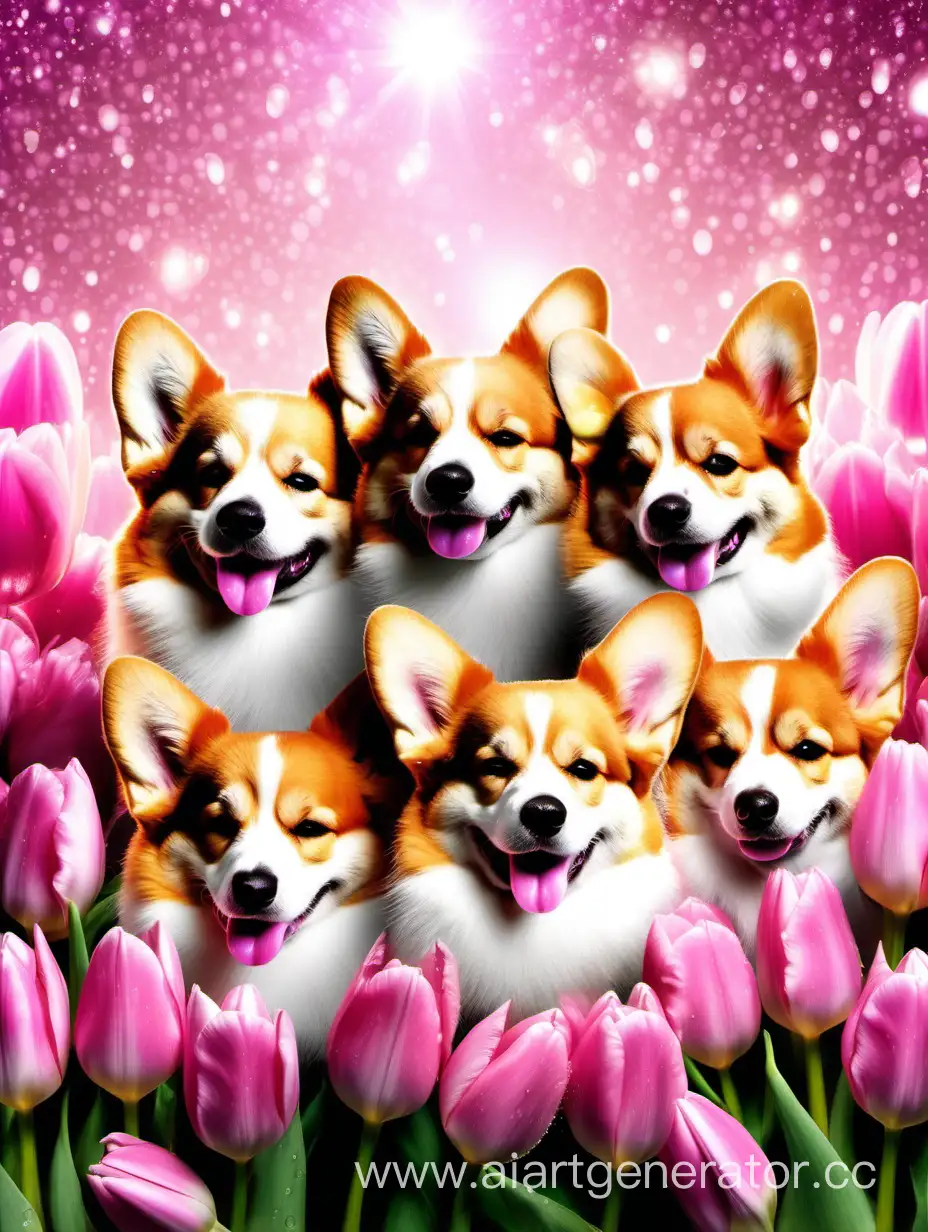 Adorable-Fluffy-Corgis-Sleeping-in-Pink-Tulip-Beds-with-Sparkles