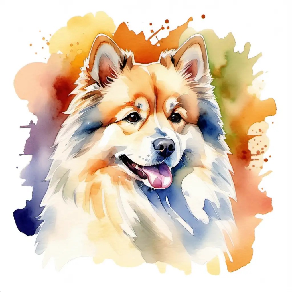 Adorable Finnish Lapphund on Vibrant Watercolor Canvas