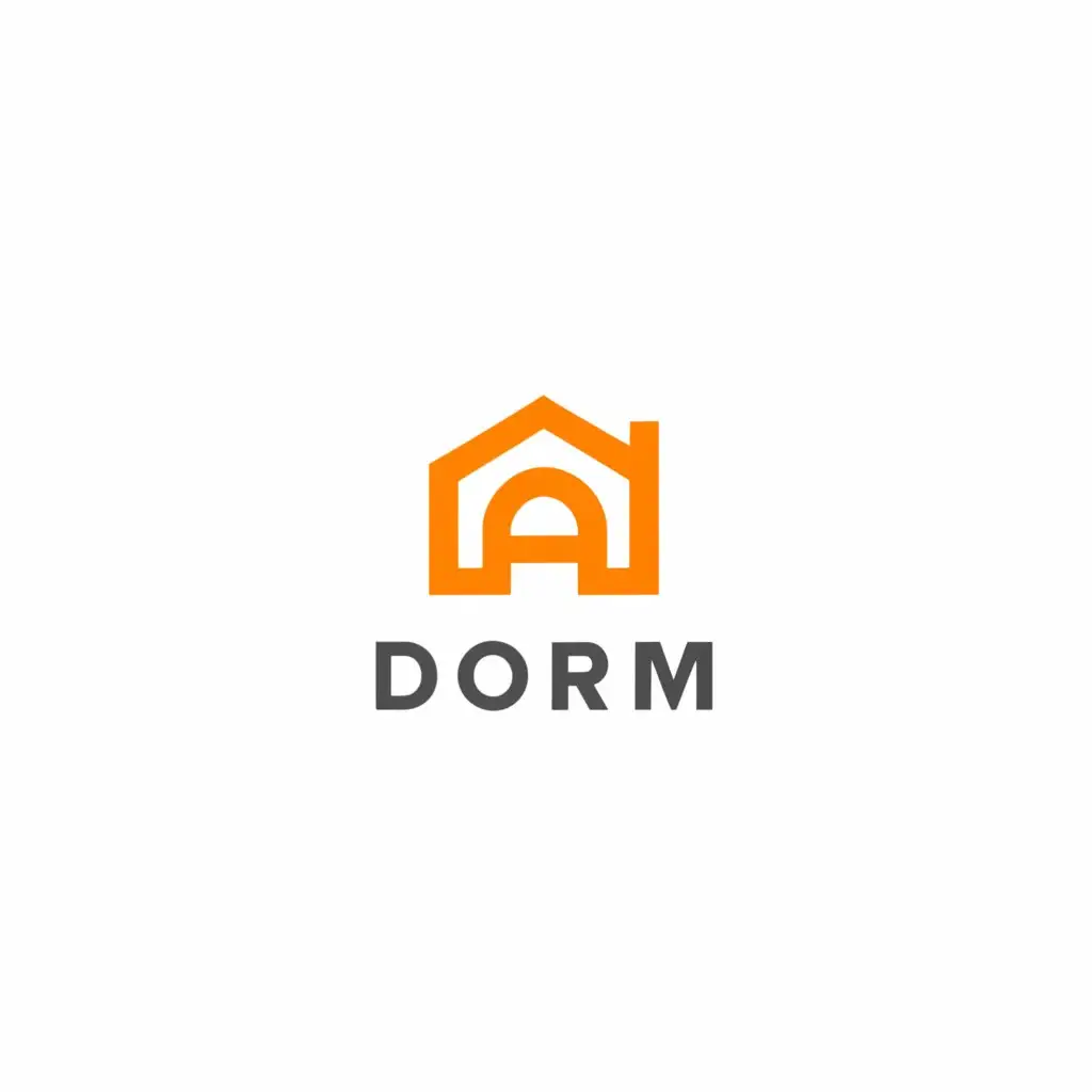 a logo design,with the text "Dorm", main symbol:a house,Minimalistic,clear background