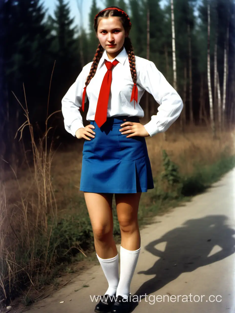 Soviet-Pioneer-Girl-Yakut-in-Traditional-Attire-with-Braids