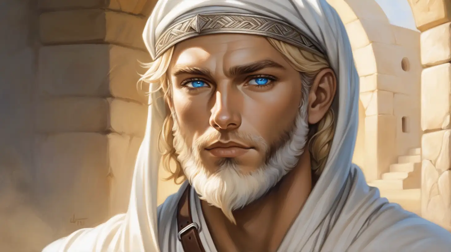 Portrait of a Handsome Hebrew Man in Biblical Attire with Blue Eyes