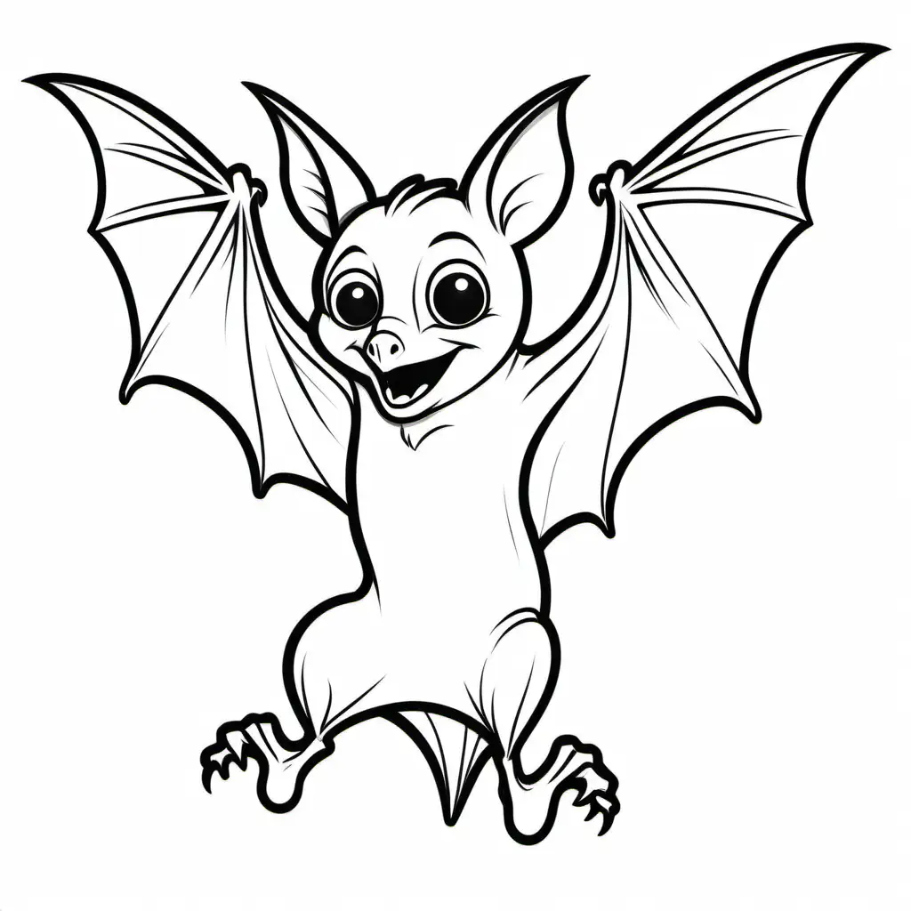 australian fruit bat cartoon image, childrens colouring book, stencil, no background, fine lines, black and white, friendly cartoon, lines only