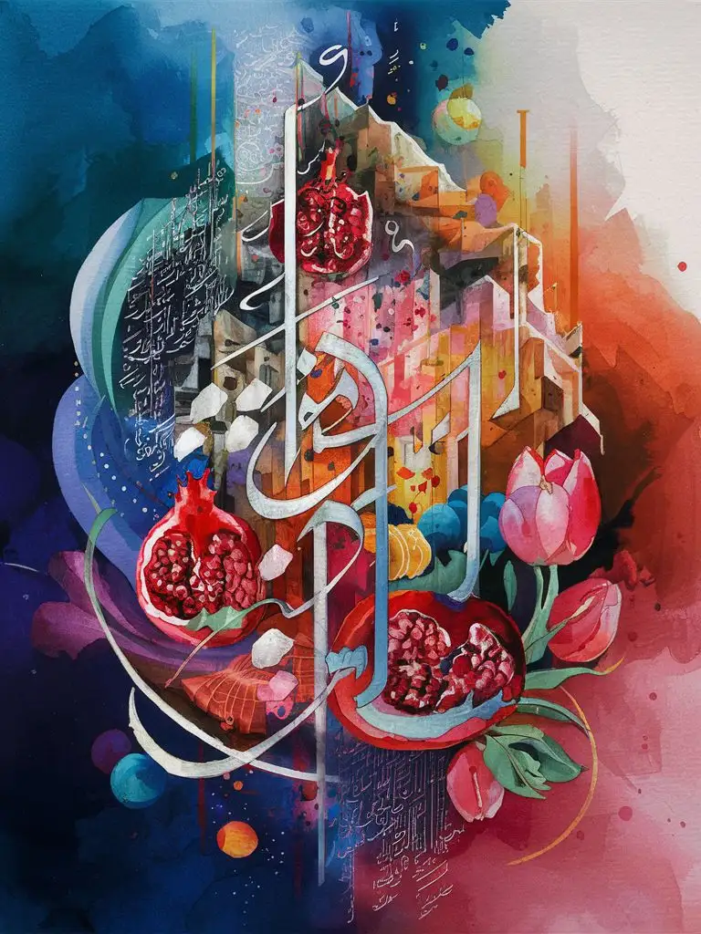 Iranian-Abstract-Watercolor-Art-Vibrant-Cultural-Essence