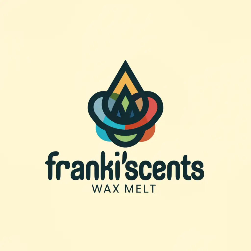 a logo design, with the text 'Franki'scents Wax Melt', main symbol: Colorful Wax Melts, Complex, to be used in Retail industry, clear background and vibrant colors