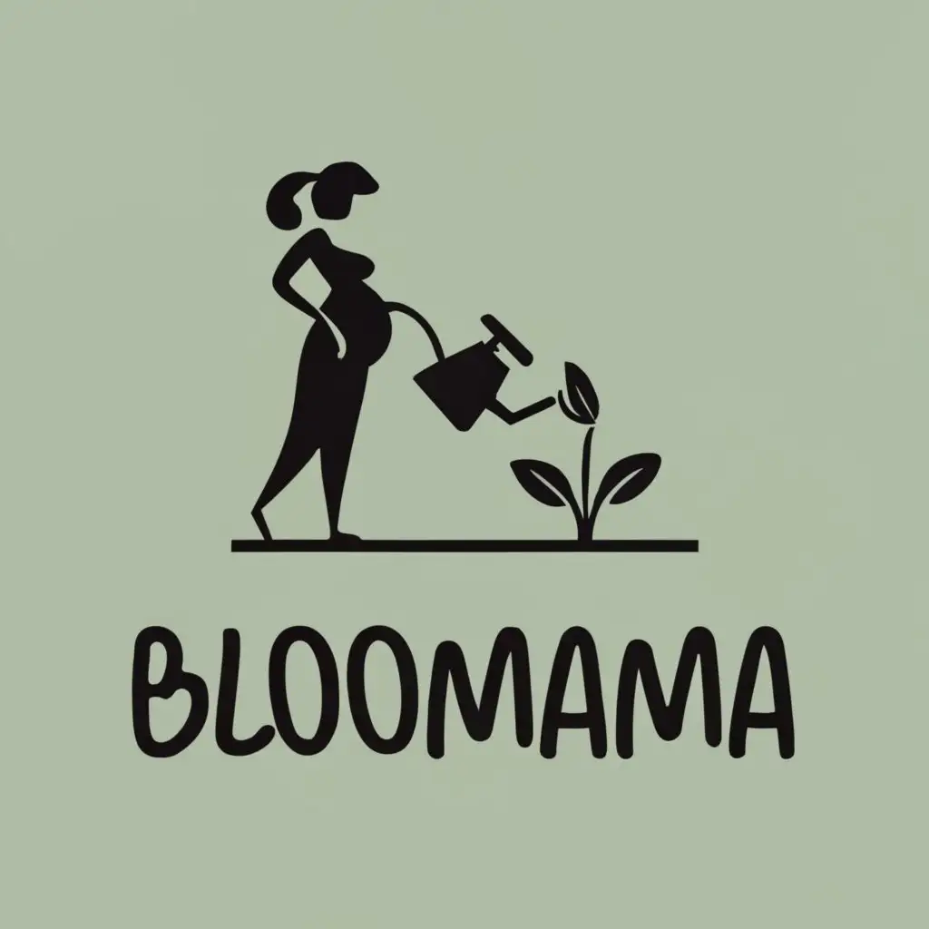 logo, A pregnant woman watering a green plants, with the text "Bloomama", typography, be used in Home Family industry