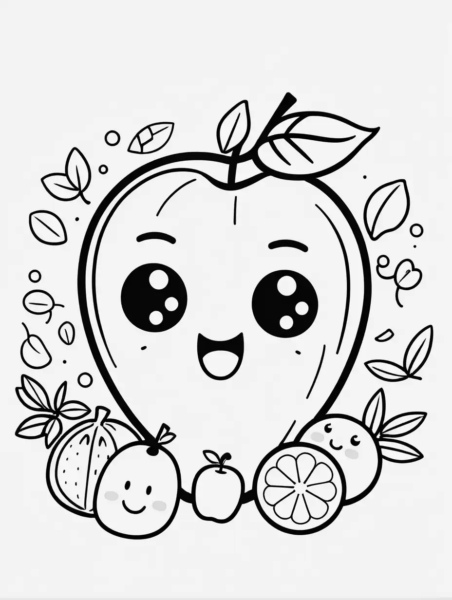 Black and white line drawing simple cute fruit... - Stock Illustration  [98862894] - PIXTA