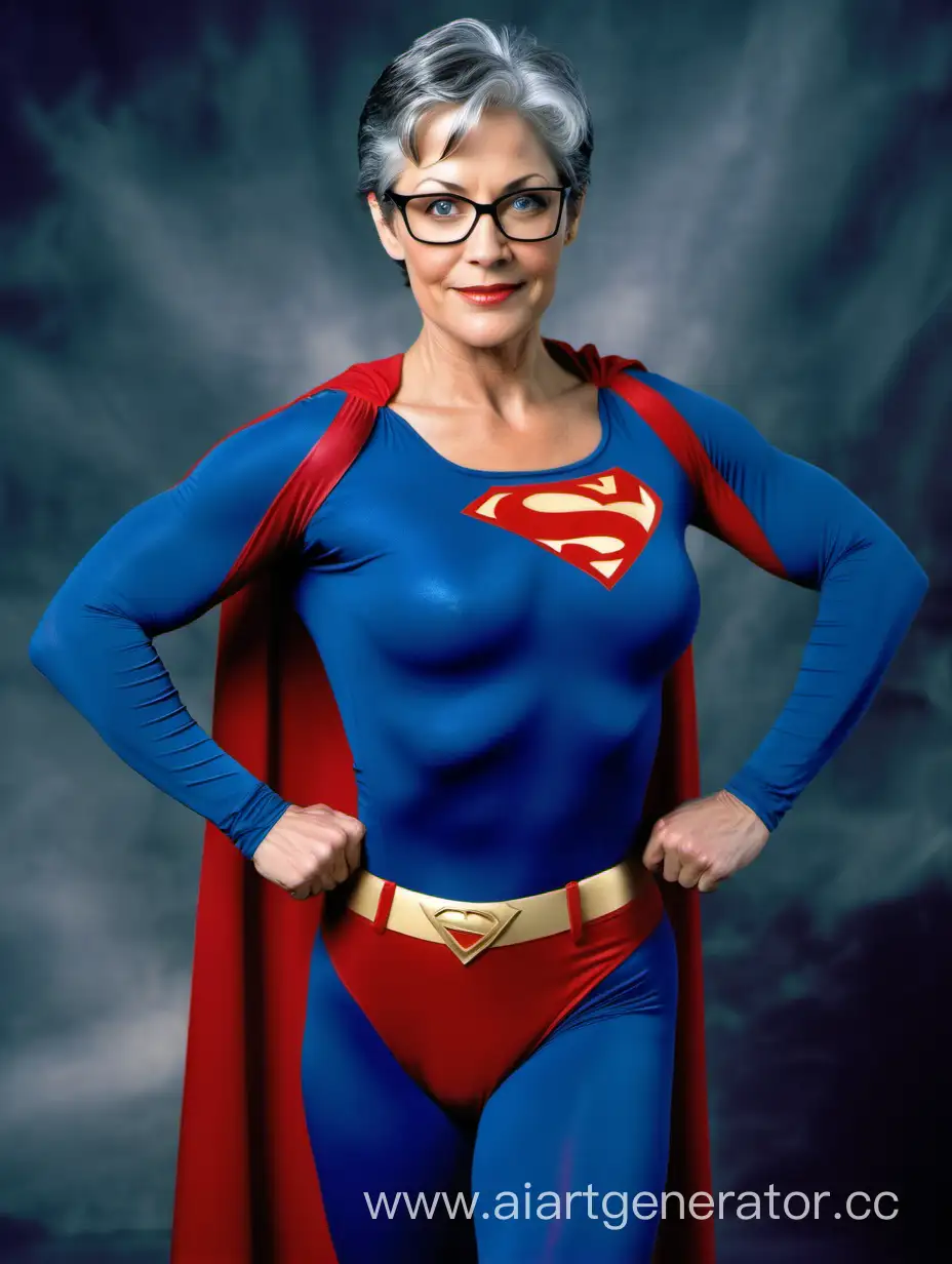 Stylish-Woman-Flexing-Muscles-in-Superman-Costume-Age-40