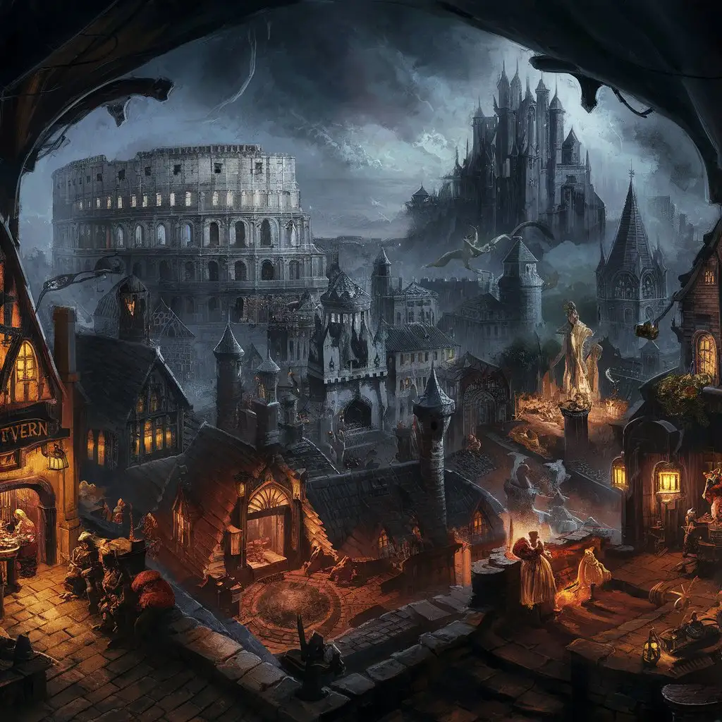 Gothic-Fantasy-Cityscape-Arena-Tavern-Brothel-Infirmary-and-Castle