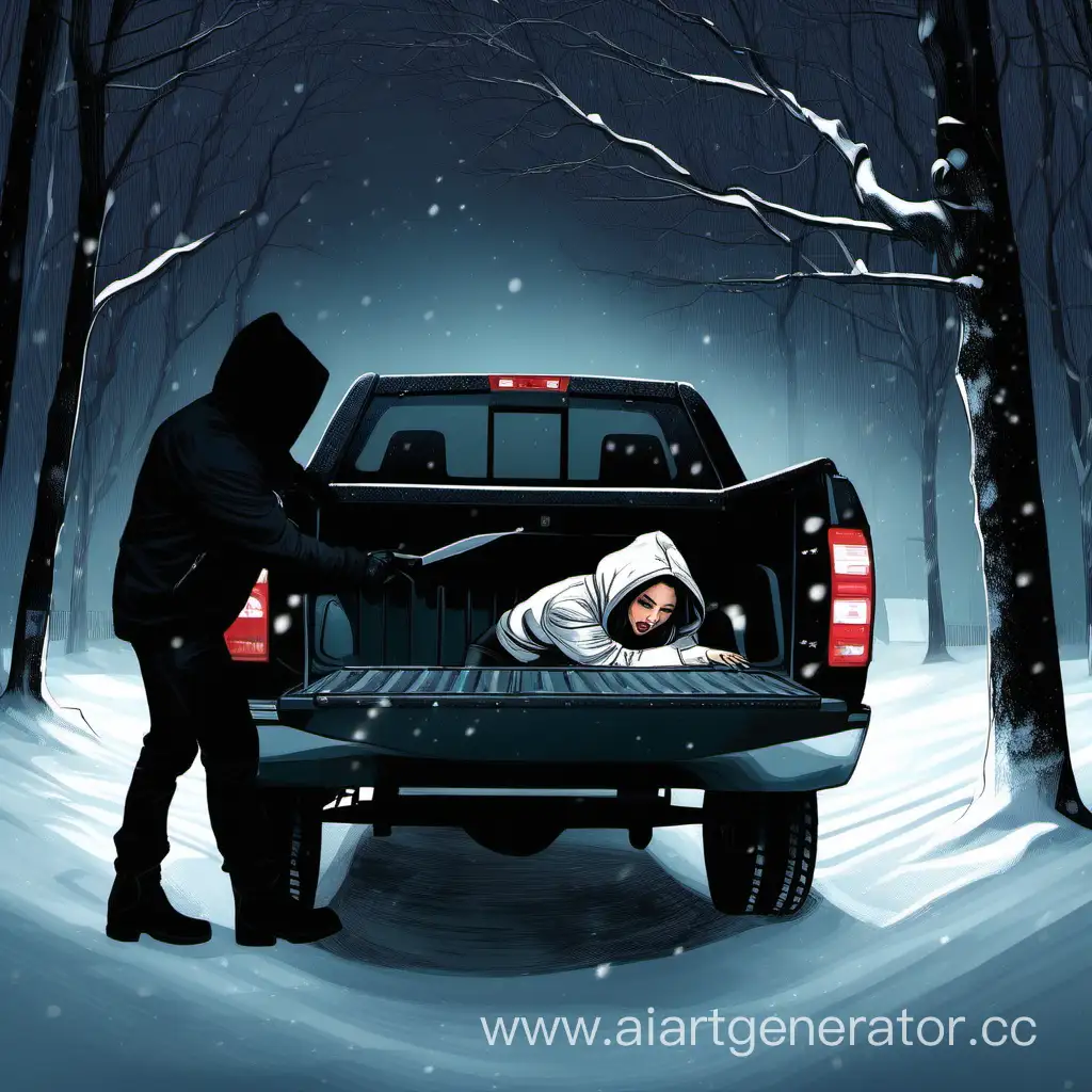 Dark-Figure-Abducts-Girl-into-Pickup-Truck-on-a-Winter-Night