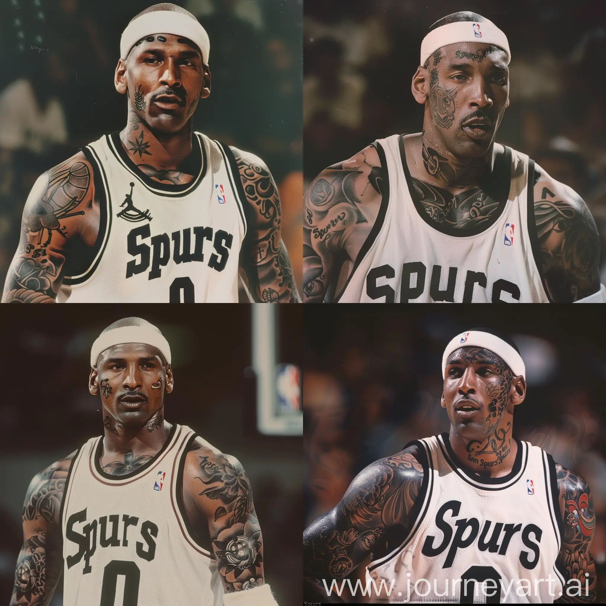 1980s-Vintage-Michael-Jordan-Interview-with-Bold-Tattoos-and-San-Antonio-Spurs-Jersey