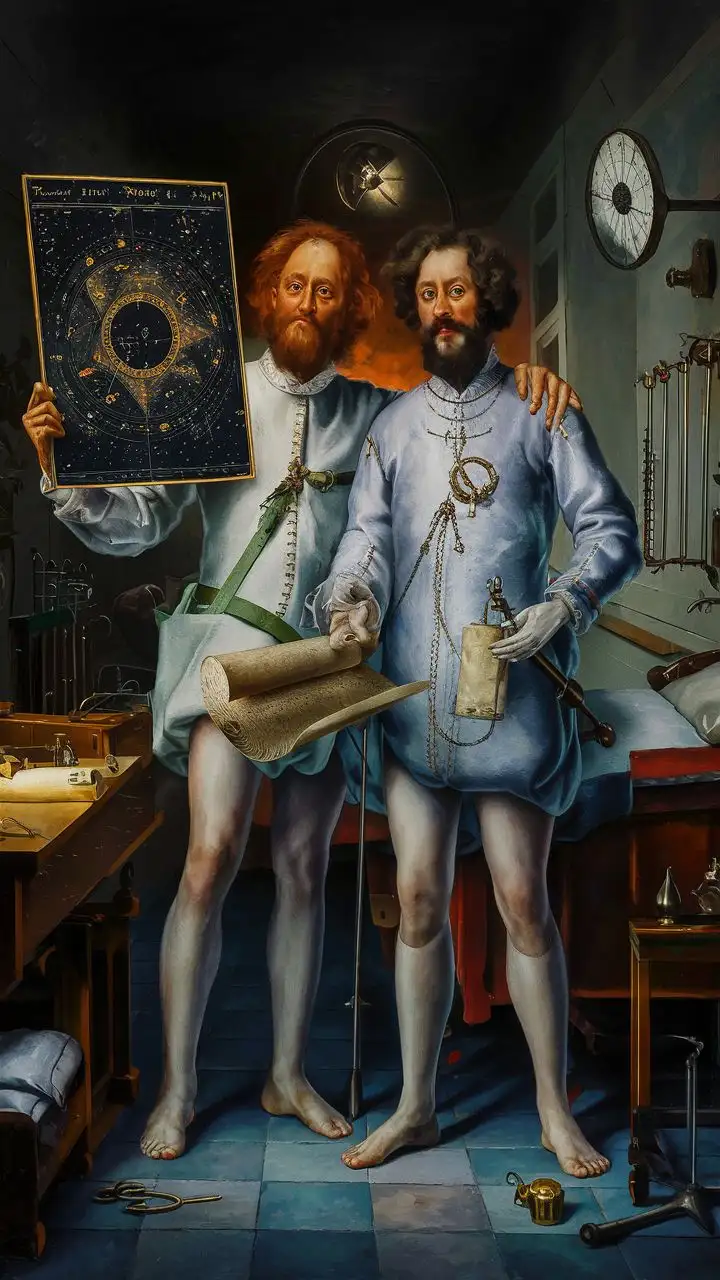 Renaissance Astrologers Welcoming Newborns at Hospital