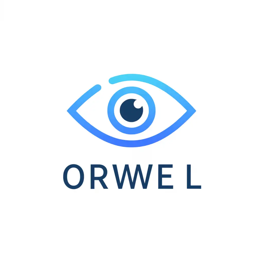 a logo design,with the text "Orwell", main symbol:blue eye,Minimalistic,clear background