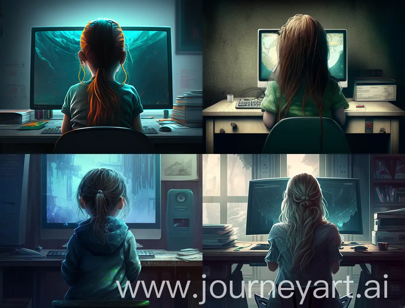 Girl-Observing-Computer-Screen-at-Desk