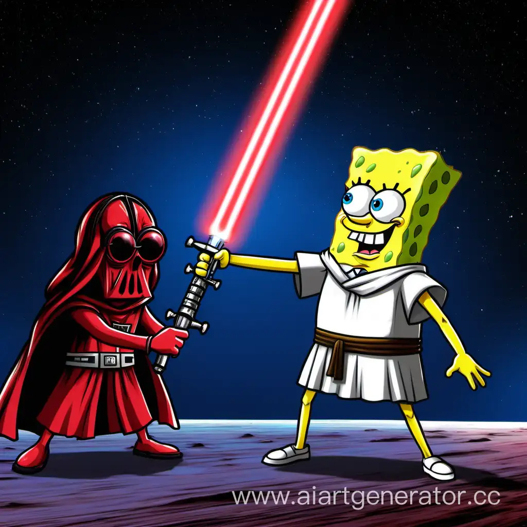 Spongebob squarepants Lord of the Sith fights with Jedi Patrick