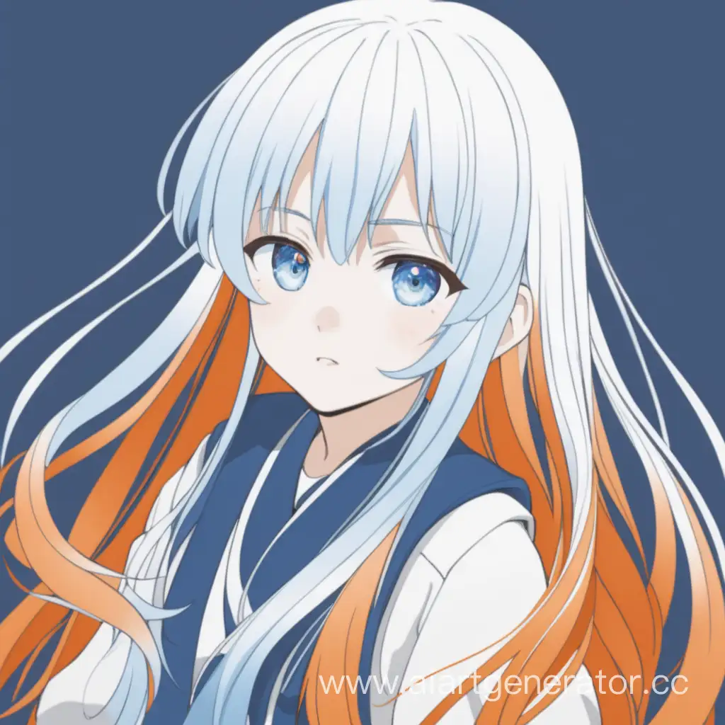Аниме девушка с длинными волосами трех оттенков - белый, голубой и оранжевый.