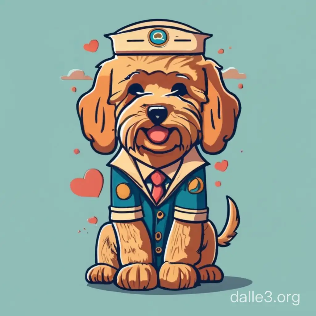 Blonde Labradoodle Flight Attendant Cartoon | Dalle3 AI