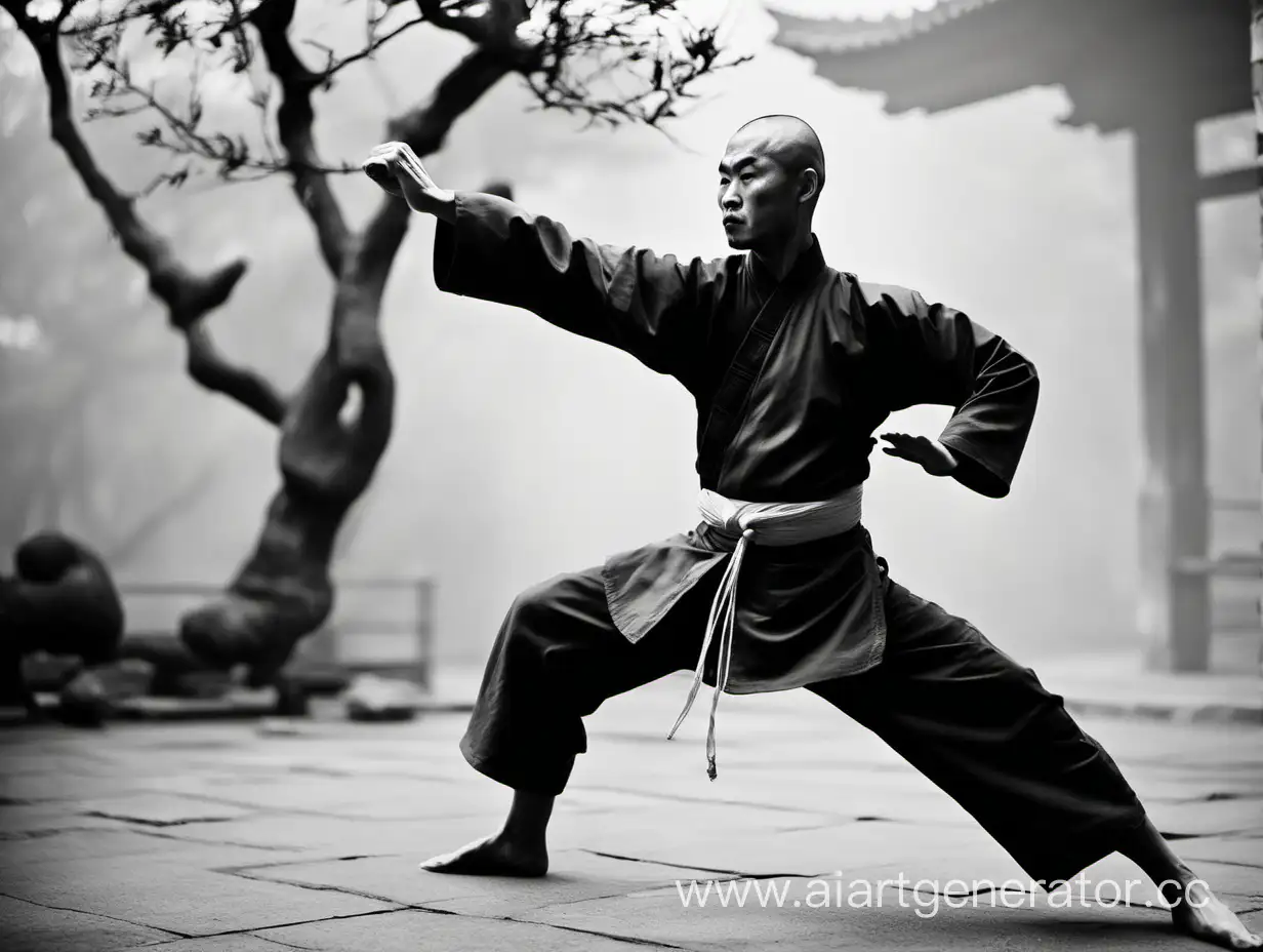 Shaolin monk practices kung fu