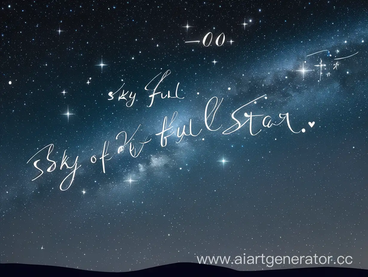 Надпись " sky full of star"  на фоне звёздного неба с большим количеством ярких звёзд, размер изображения 1920 на 768
