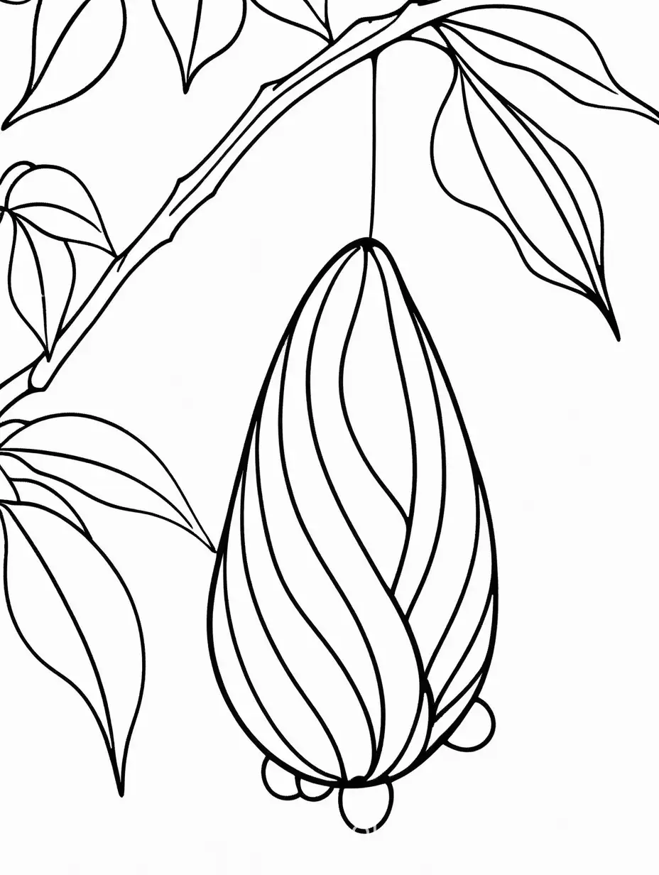 Cocoon-Hanging-Under-Leaf-Coloring-Page-for-Kids-Black-and-White-Line-Art-on-White-Background
