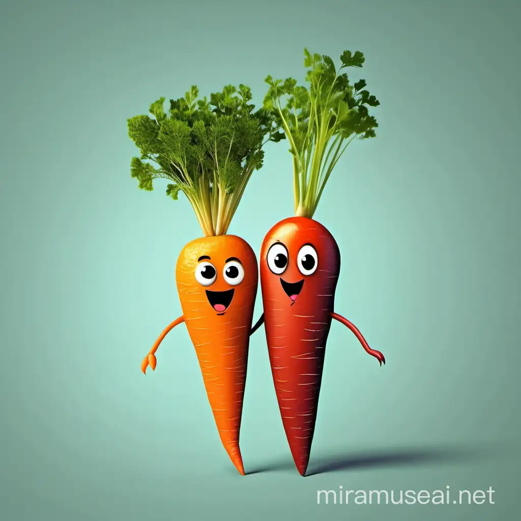 Romantic Carrots Male Orange and Female Red Carrot in Love