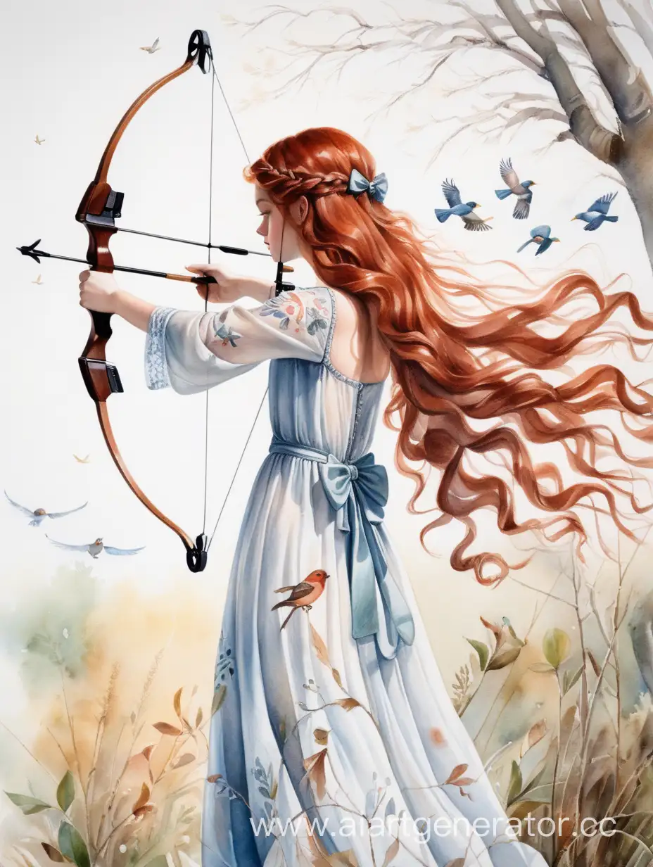 Enchanting-Watercolor-Portrait-of-a-Slavic-Girl-Archery-Practice