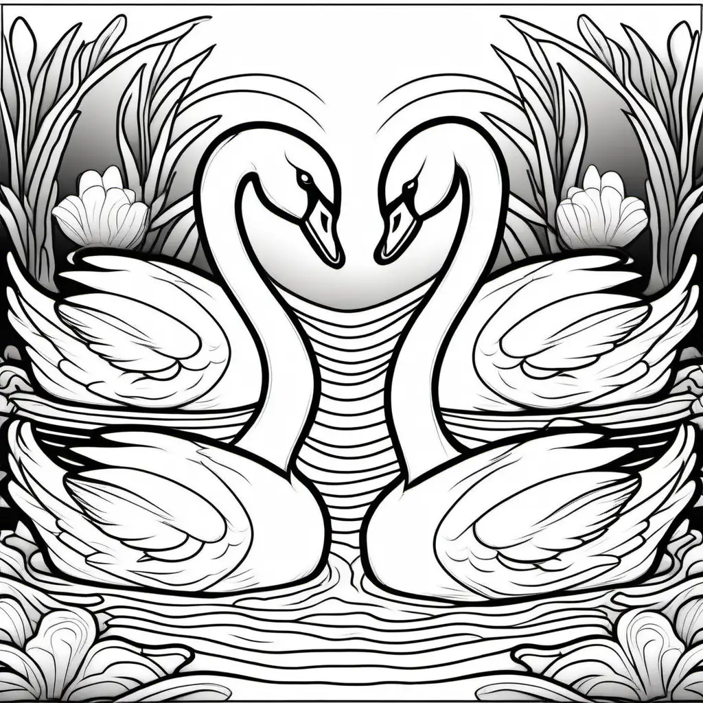 Cartoon Coloring Page Four Little Swans in Swan Lake