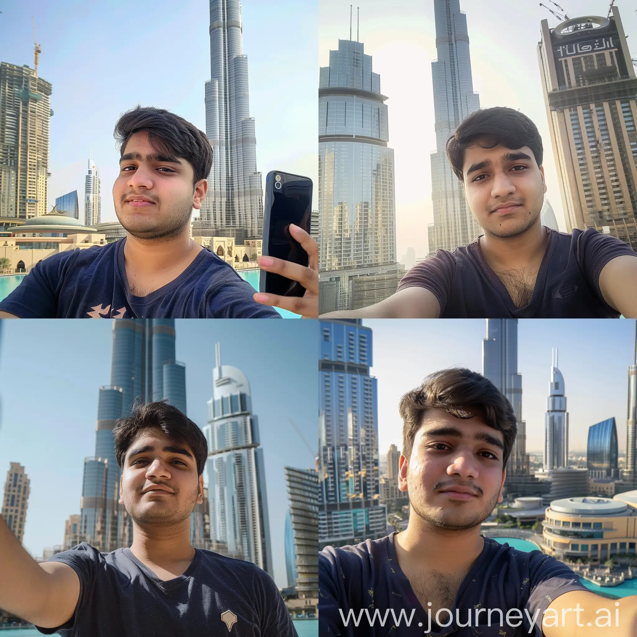 He is taking selfie burj Khalifa, Dubai, he is wearing causal t-shirt --cref https://cdn.discordapp.com/attachments/1200713789763485788/1220911798224420944/IMG_20240322_220038.jpg?ex=6610a9b8&is=65fe34b8&hm=35b3bda1bf513fb6e0b9c377093a2ff0fbded07db0a561e877dea2de3927545d& --cw 100 