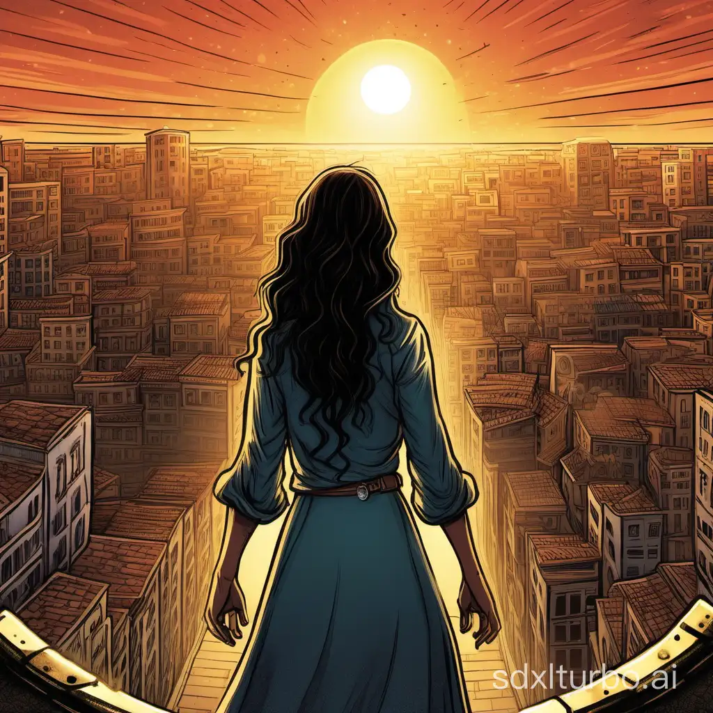 María returns to the city with the treasure and the truth in her hands. As the sun rises over the horizon, the city wakes up and María becomes the heroine of her own story.