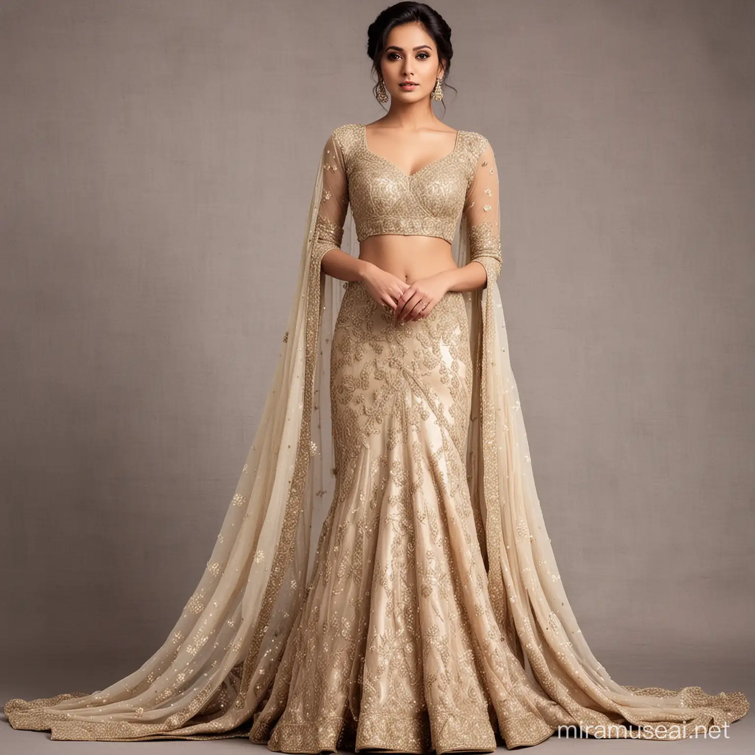 Bridal SareeInspired Gown Exquisite Fusion of Traditional Elegance and Contemporary Glamour