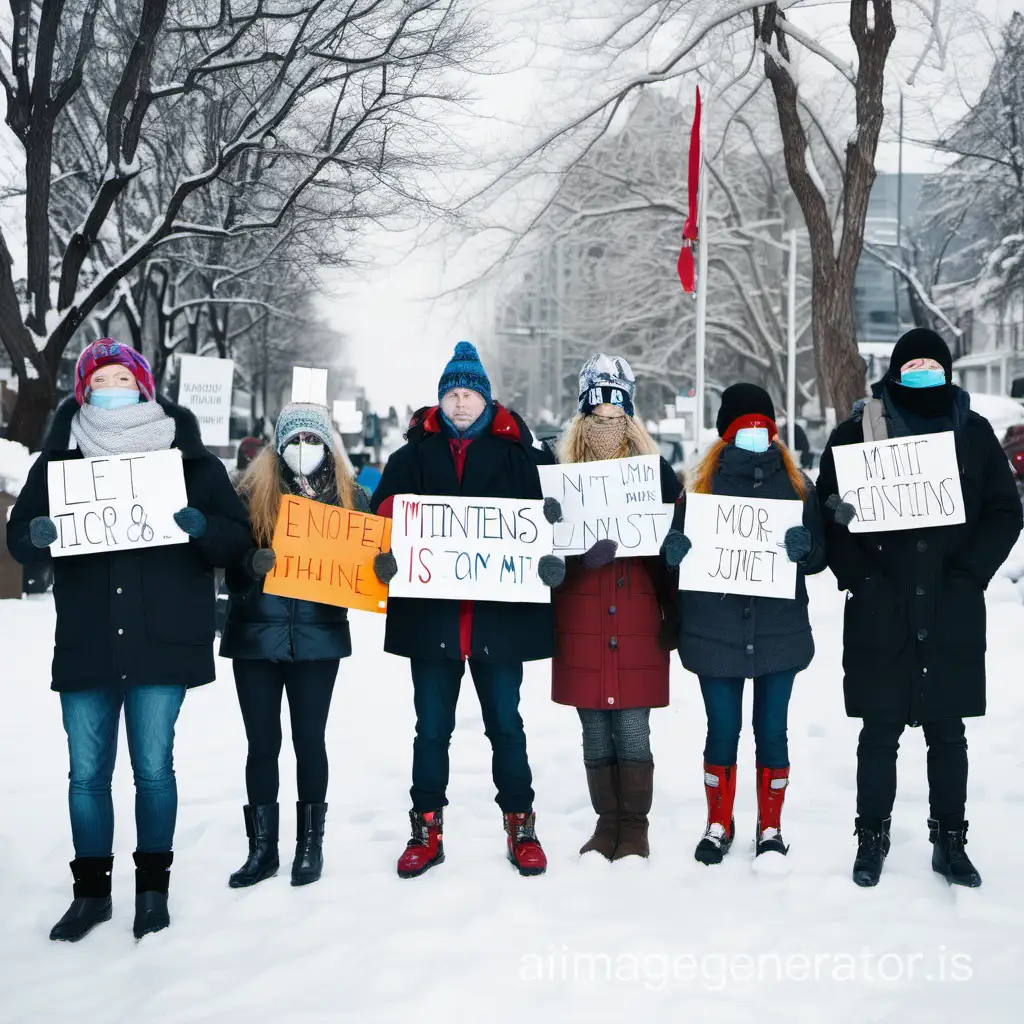 people in mittens protest in winter