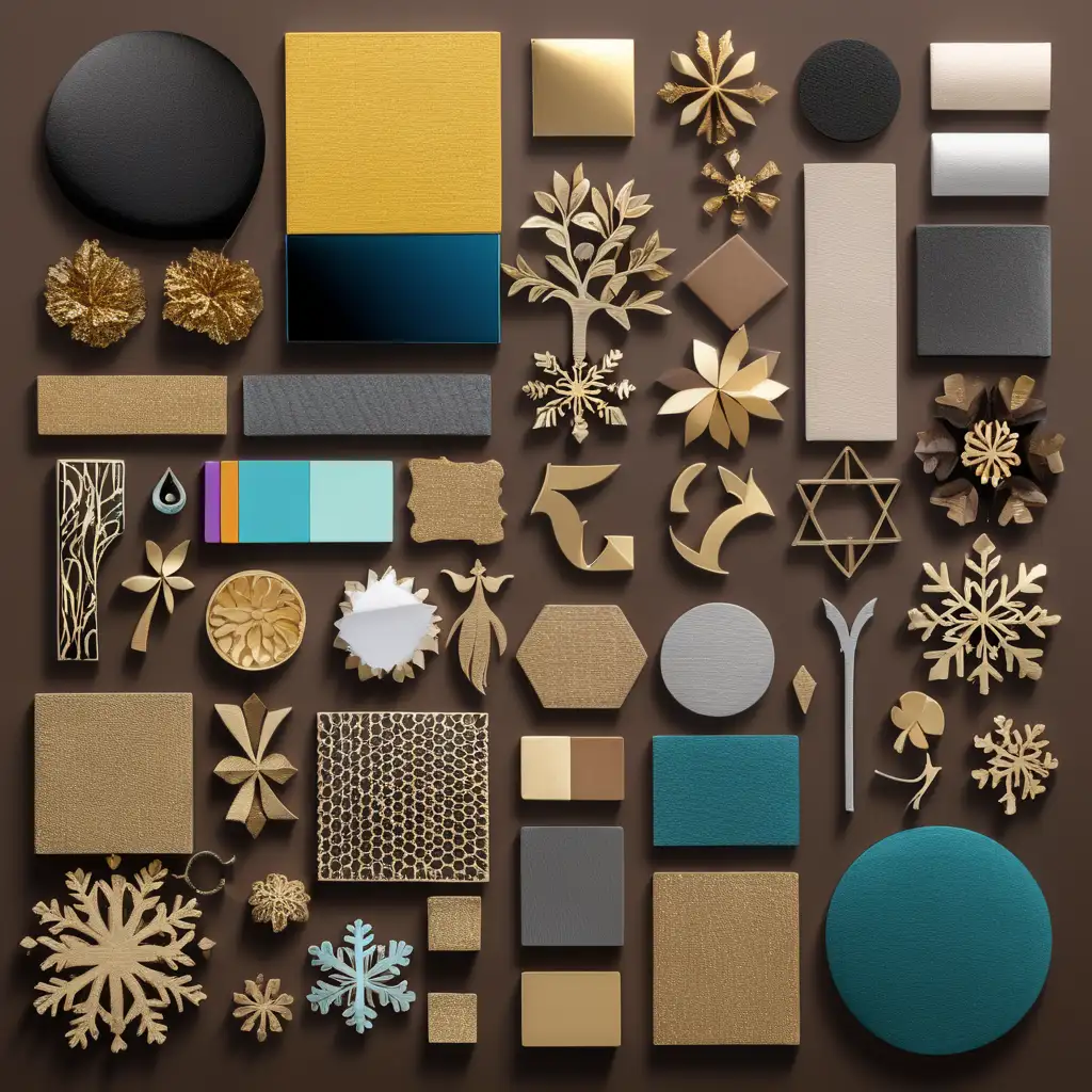 /imagine prompt: glossy, glistening, matte, transparent, clip art, game assets, knolling, icon set, mood board, reference sheet, scrapbooking, story board, aluminum, acrylic, acrylic glass, carbon fiber, ceramic, epoxy, fabric, gold, felt, glass fiber, leather, metal, linen, jute, paper, satin, velvet, wool, woodcutting, papercut, paper piecing, 3d modeling, digital collage, abstract digital art, photopainting, realistic art, flat lay photography --ar 16:9 --no --no cropping --no overlapping --no ugly --chaos 2 --s 2 --q 5