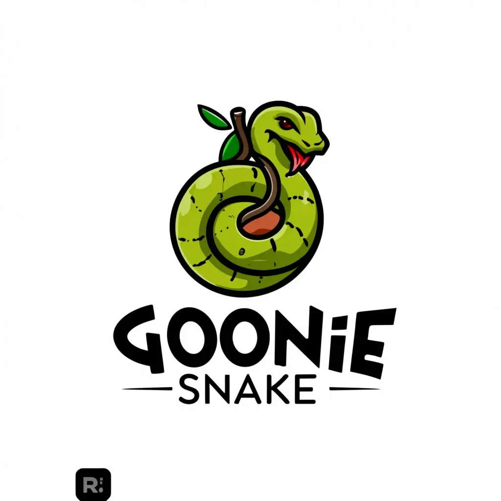 a logo design,with the text "Goonie Snake", main symbol:snake eating apple,Moderate,be used in Entertainment industry,clear background