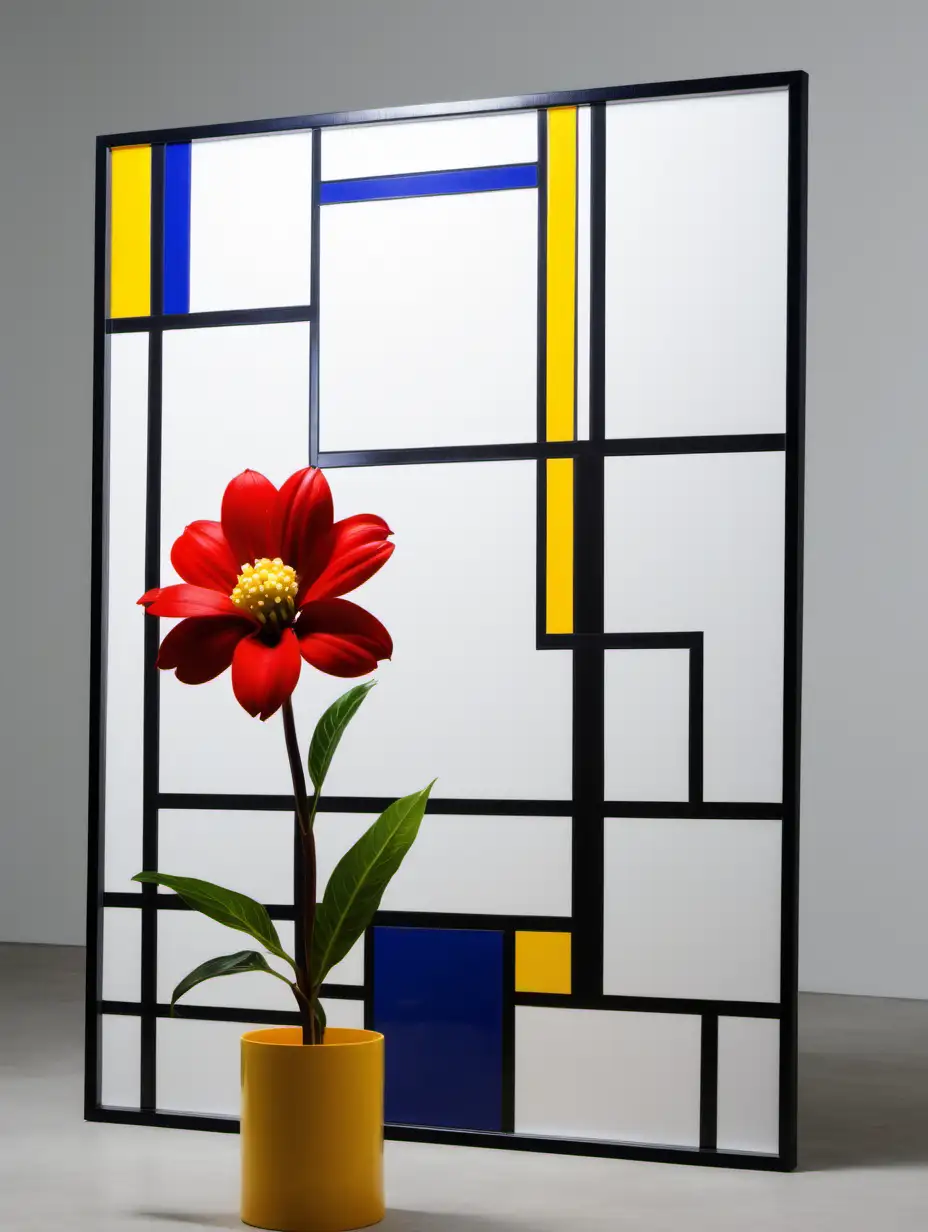 I grew a flower that can be bloomed in a dream that can't come true, colorful Mondrian in the background