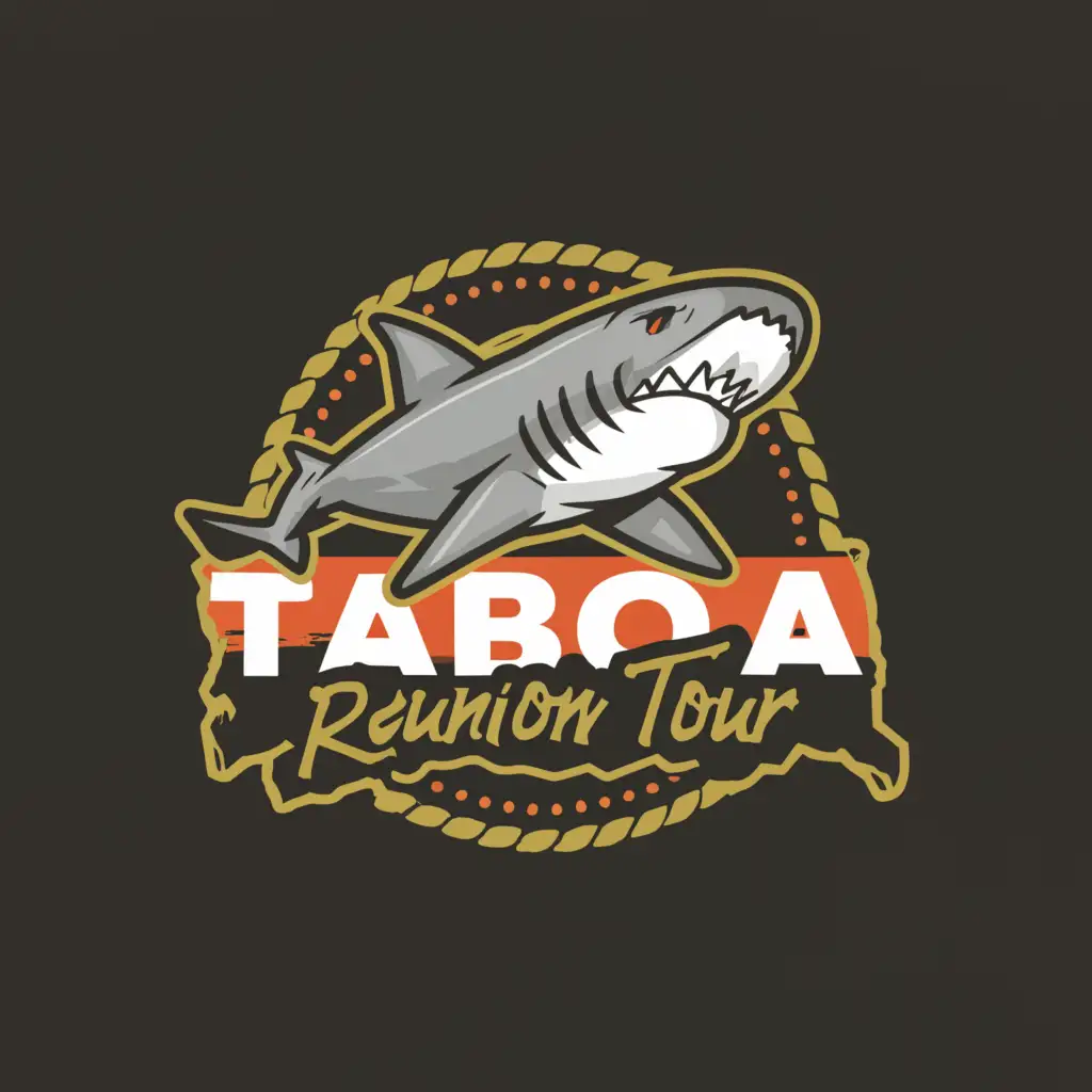 a logo design, with the text TABOA Reunion Tour, main symbol: SHARK, Moderate, to be used in Restaurant industry, clear background