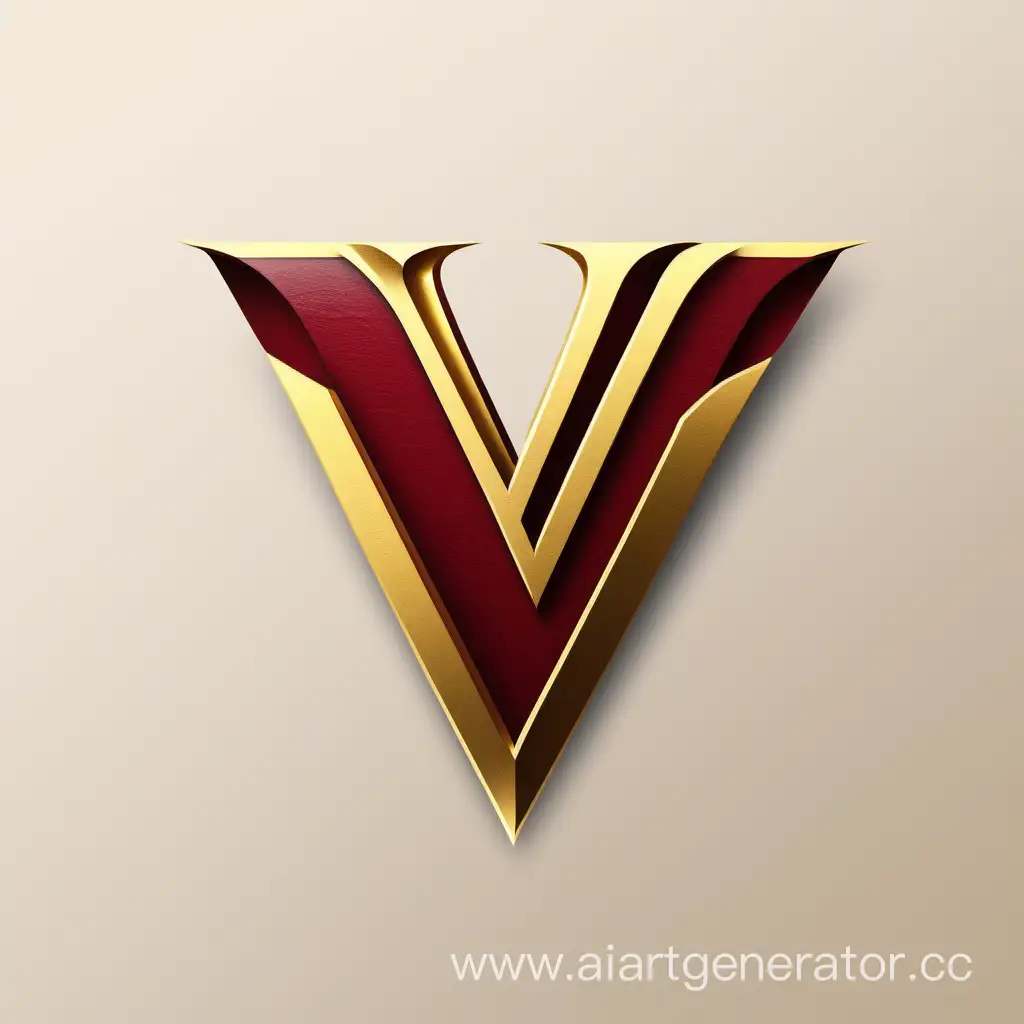 Логотип в виде стилизованной буквы “V”, которая символизирует название компании “Vulkan Dveri”. Буква может быть выполнена в бордовом цвете с белыми или золотистыми элементами.