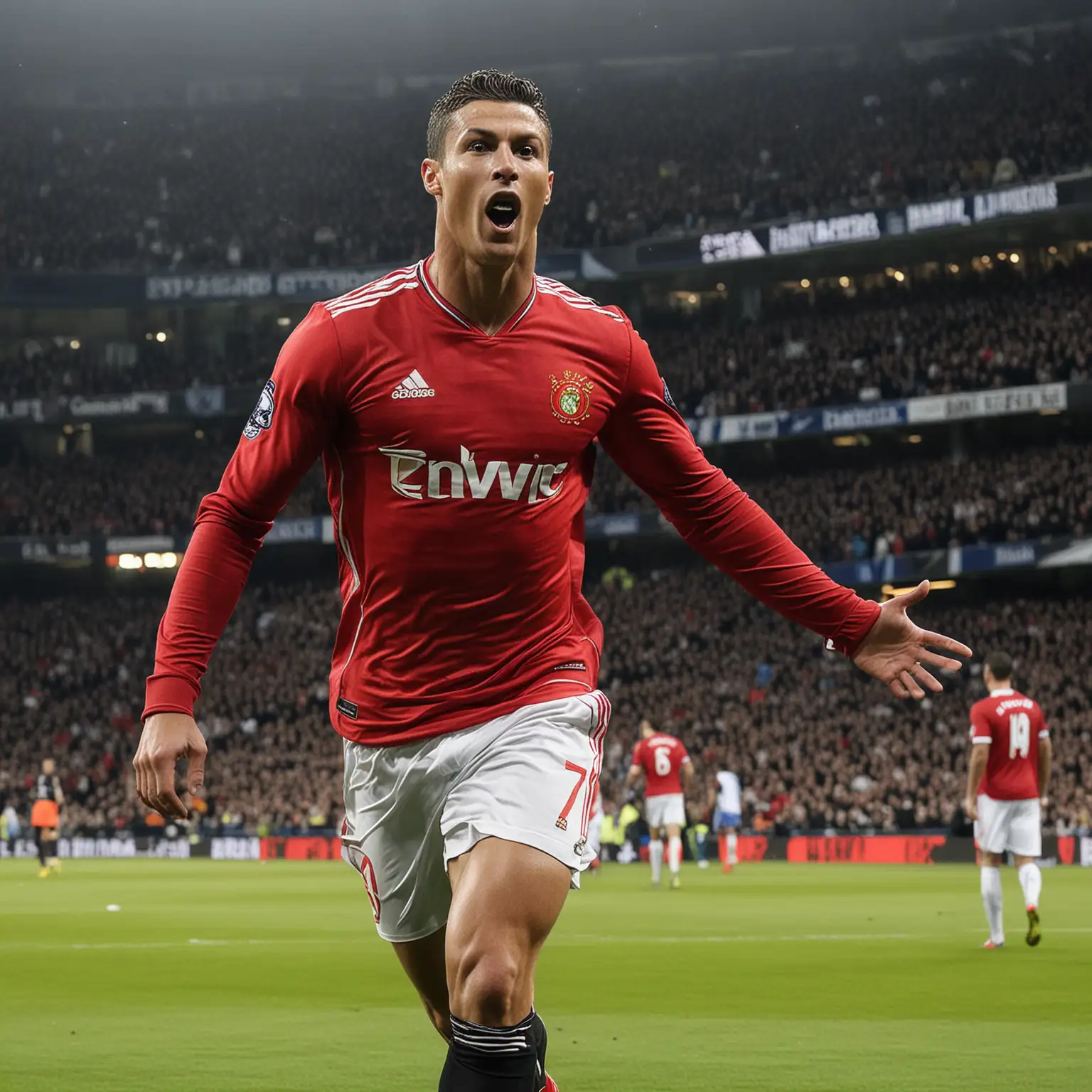 Soccer Icon Cristiano Ronaldo Displaying Victory Pose in Red Jersey