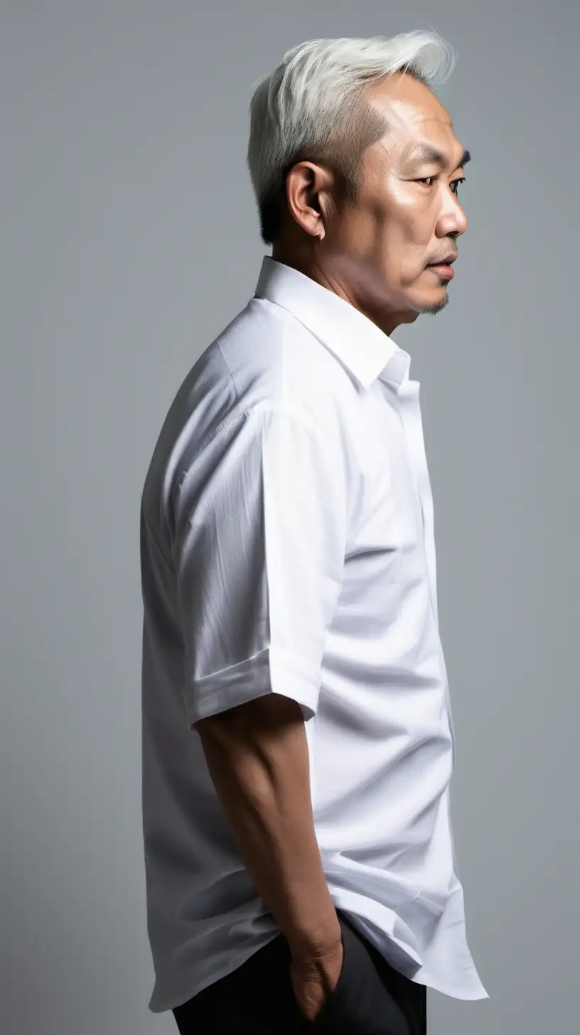 Healthy Southeast Asian Man with Intense Expression in HalfBody Profile