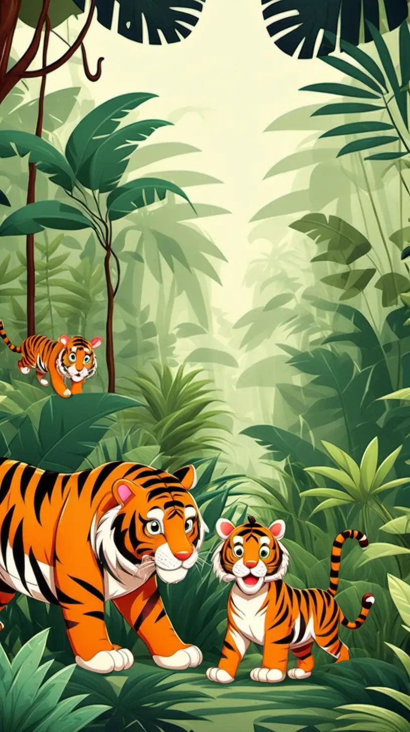 Cartoon jungle with tigers