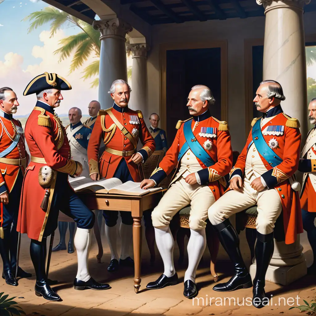 colonial era British generals deliberating on africa

