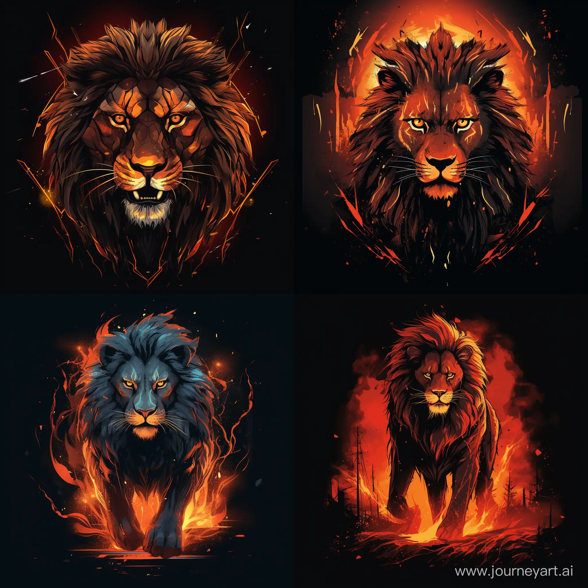 Lion standing in fire angry look lightning vector design