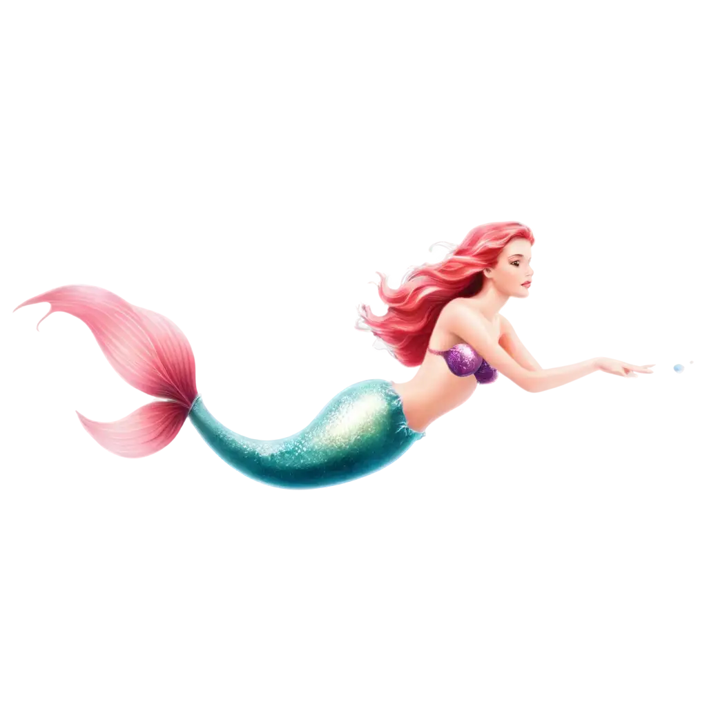 A fairy-tale mermaid swims underwater.