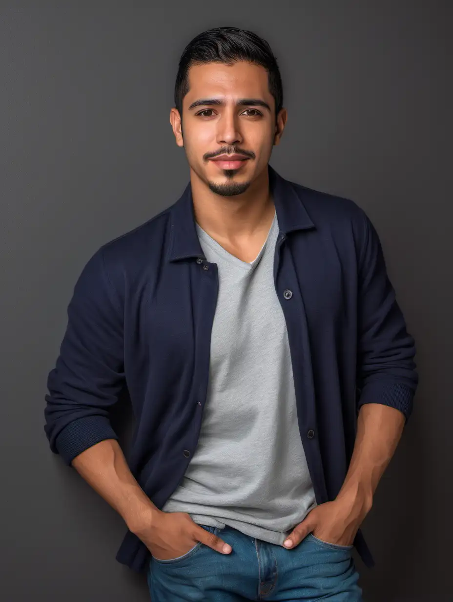 A handsome  Hispanic  man with a casual outfit