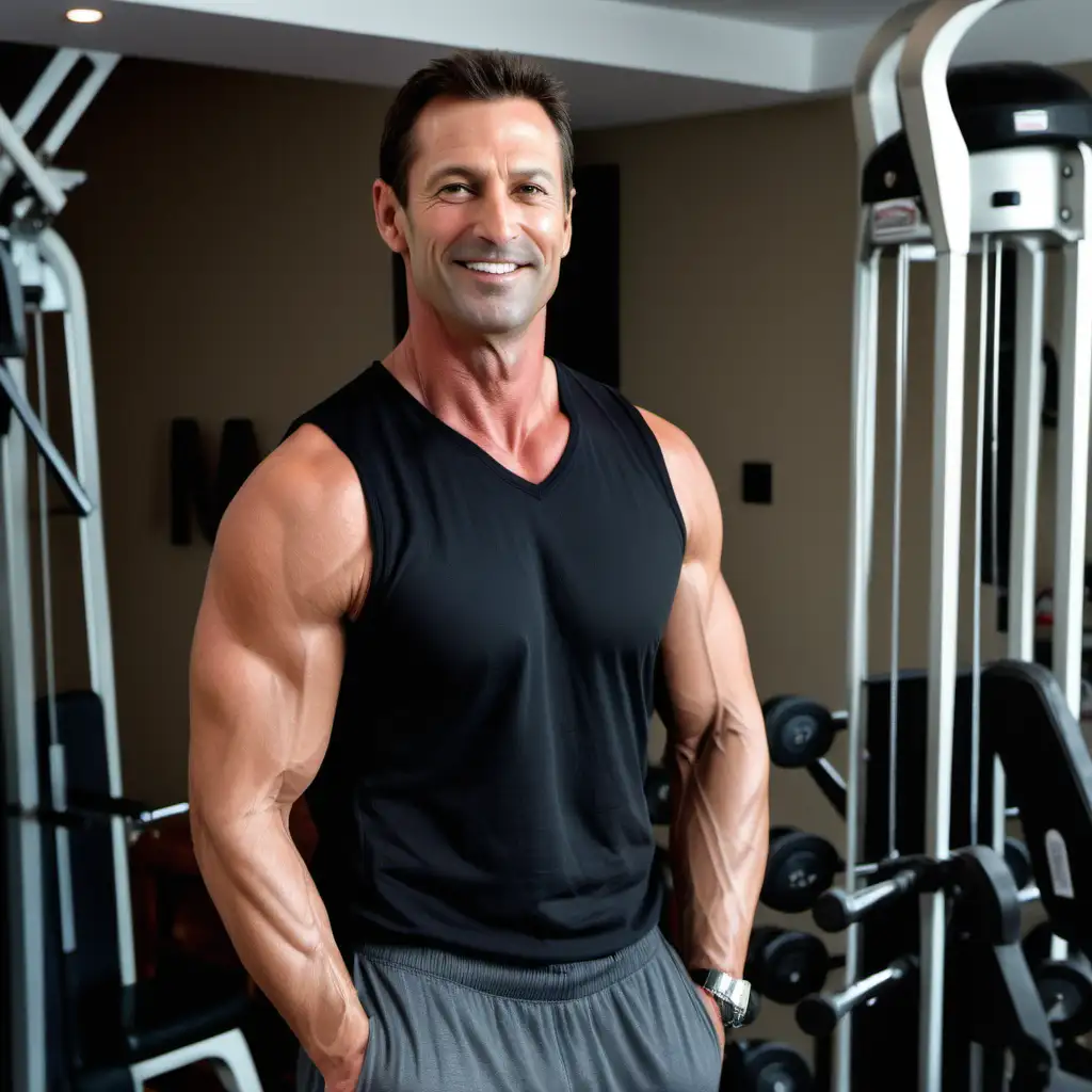 Fit Businessman Working Out in Luxury Home Gym