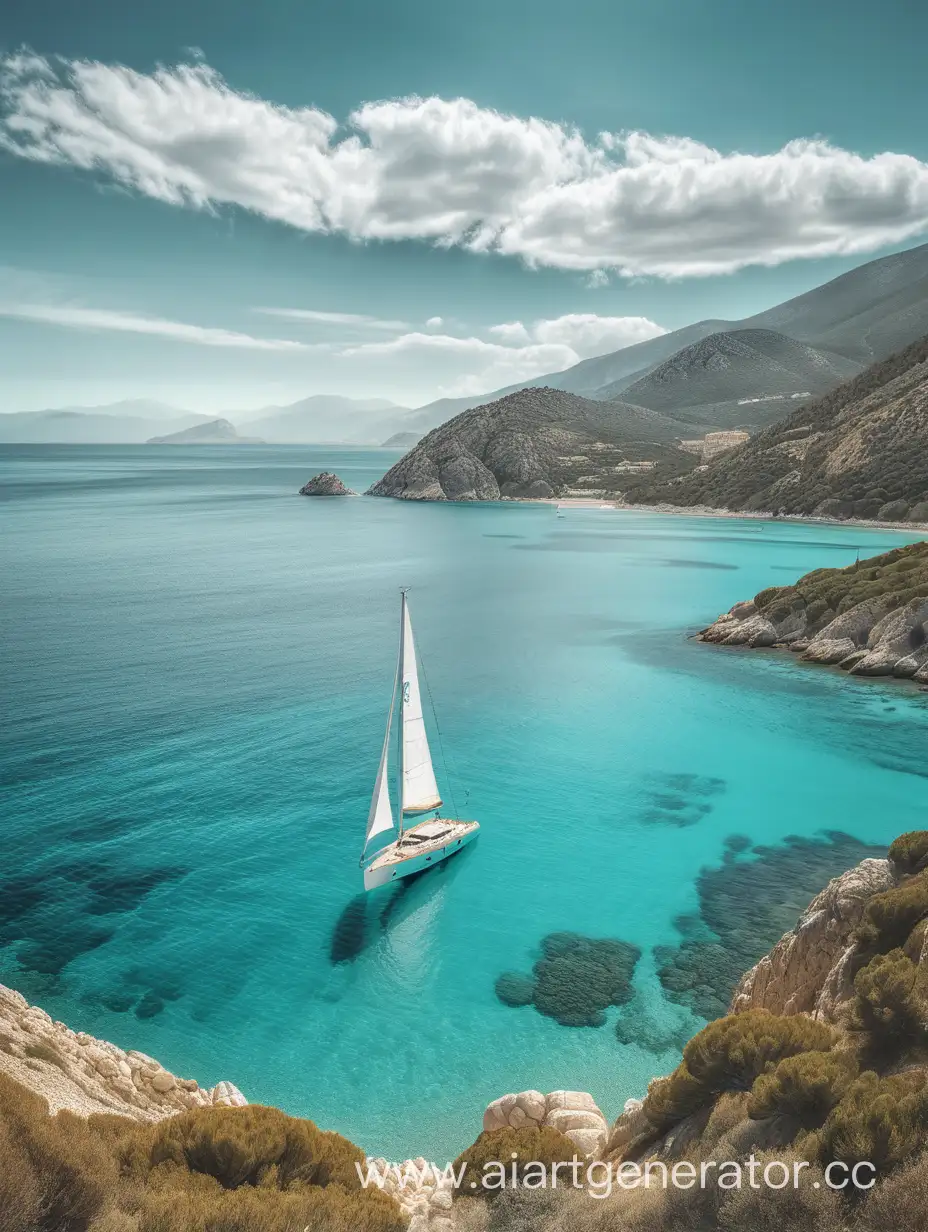 Solitary-Sailing-Yacht-in-Sunny-Bay-of-Spanish-Coast