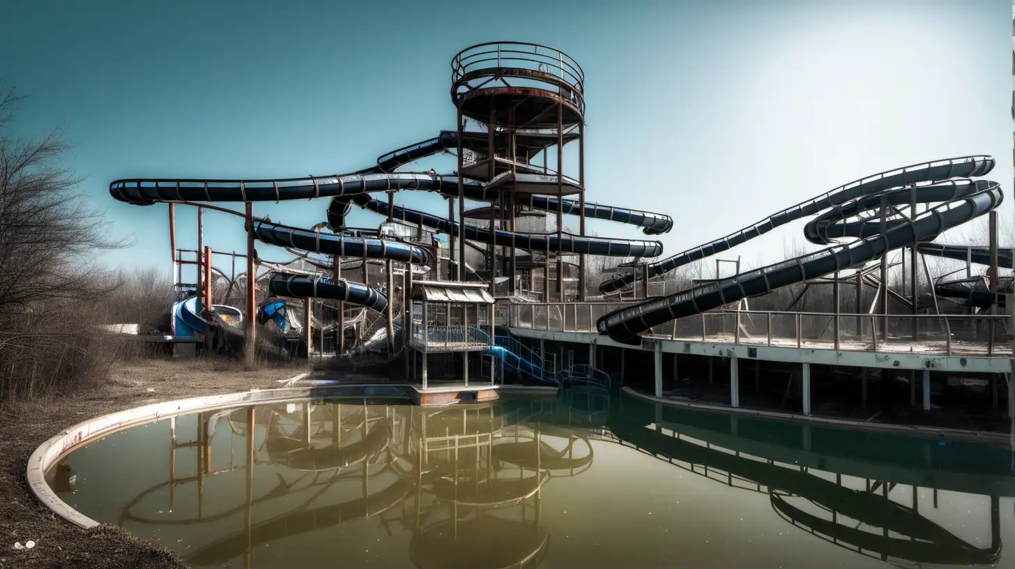 abandoned Waterland water park, post-apocalyptic sci-fi