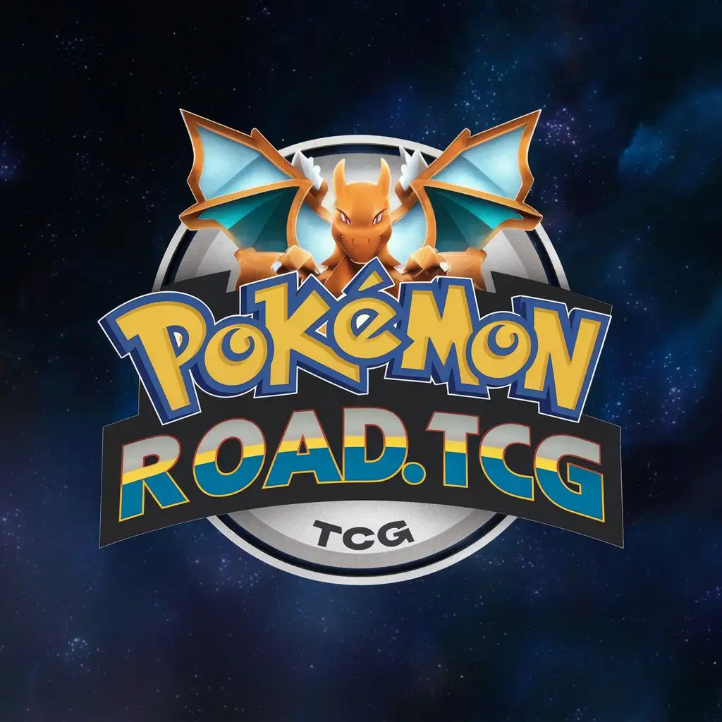 logo, logo, pokemon, charizard, with the text "Road.TCG", typography