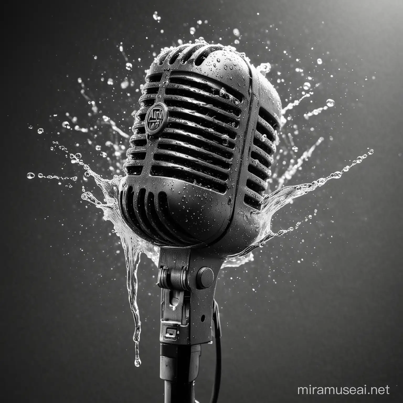Old school mic covered in a splash of water