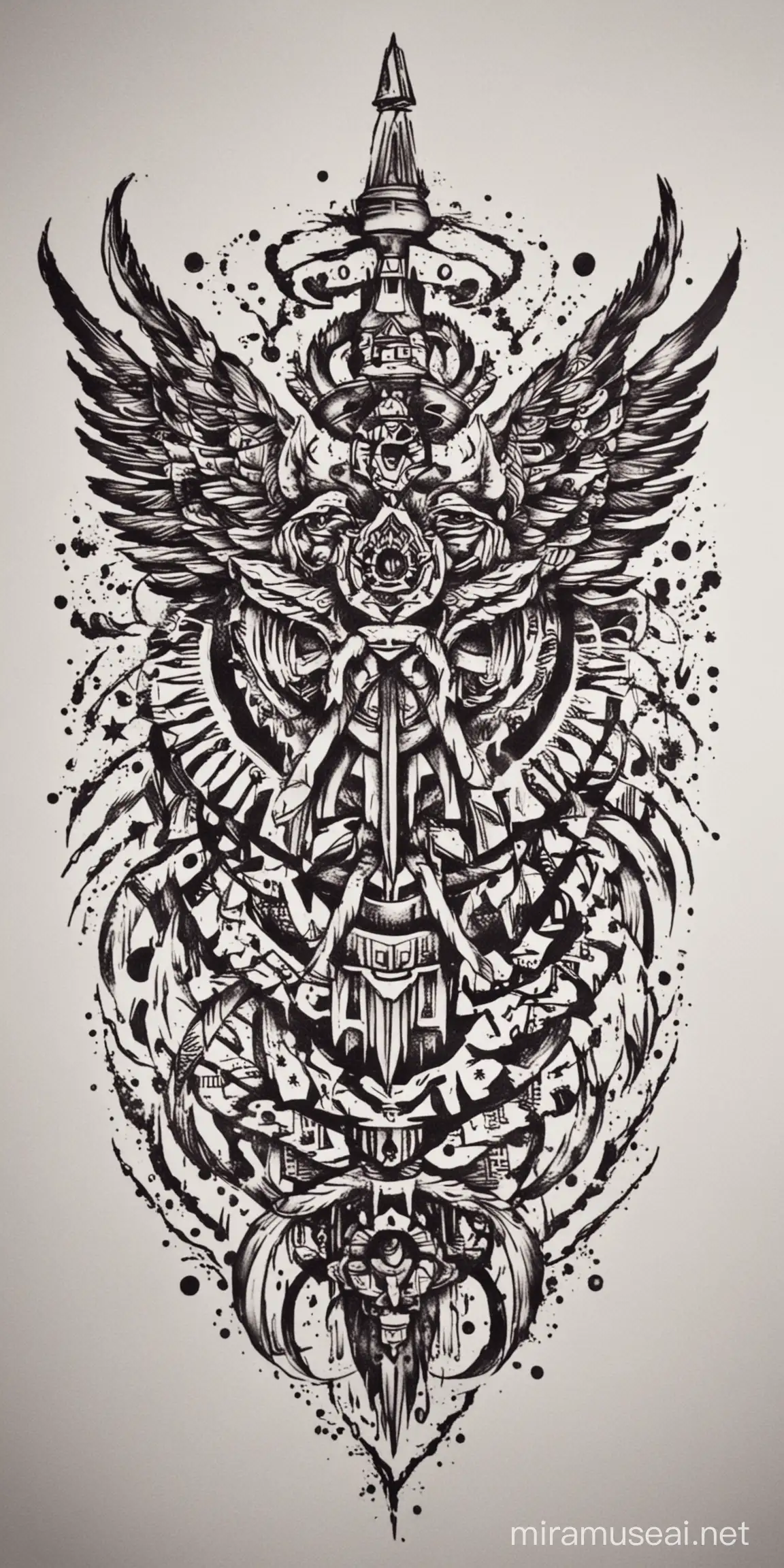 Mystical Raven and Rose Tattoo Design