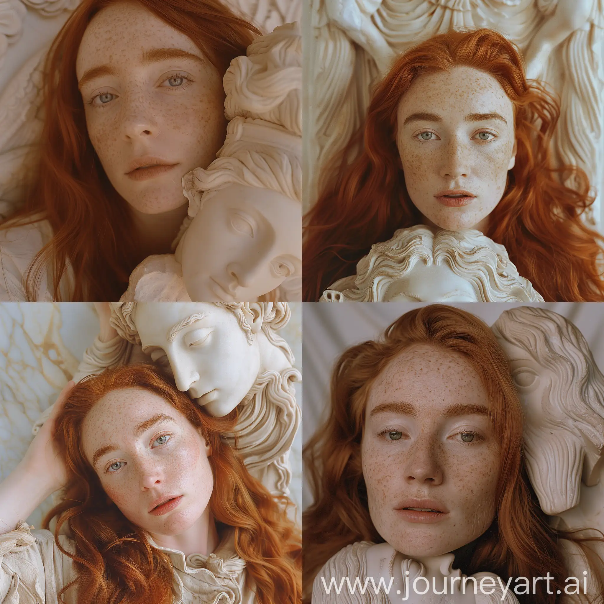 Saoirse-Ronan-Embracing-Ancient-Aphrodite-Sculpture-90s-Model-Aesthetic-Photoshoot